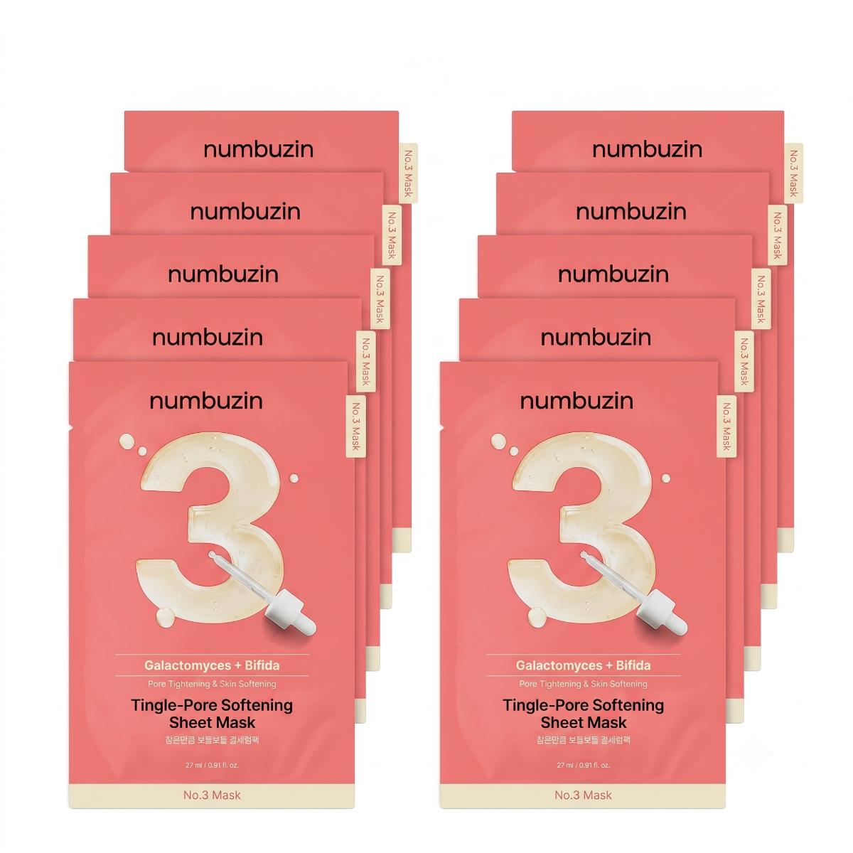 Numbuzin - No.3 masque en tissu adoucissant pores Tingle-Pore, 10 feuilles - Rosalinaboutique