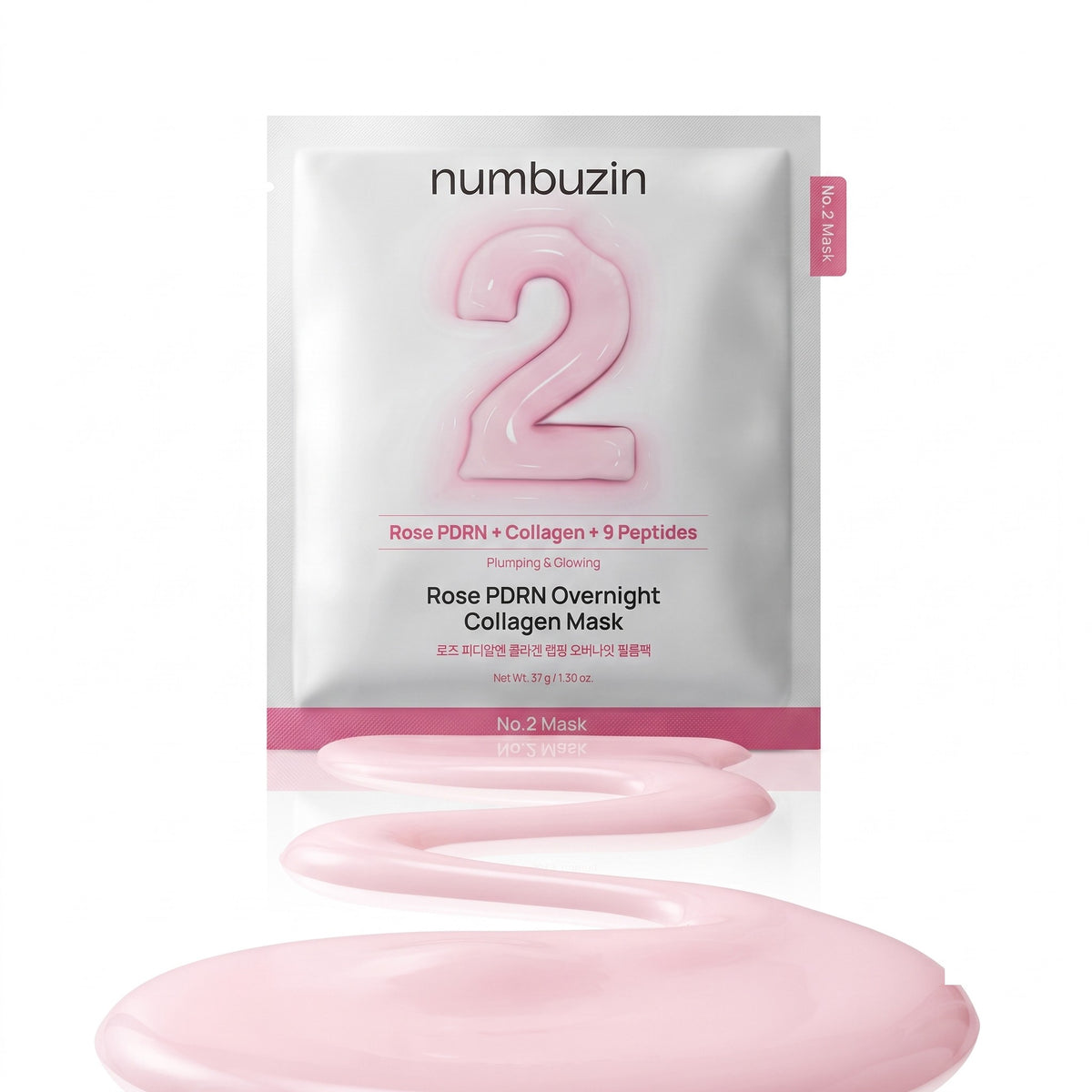 Numbuzin - No.2 Masque de nuit au collagène PDRN Rose, 4 feuilles