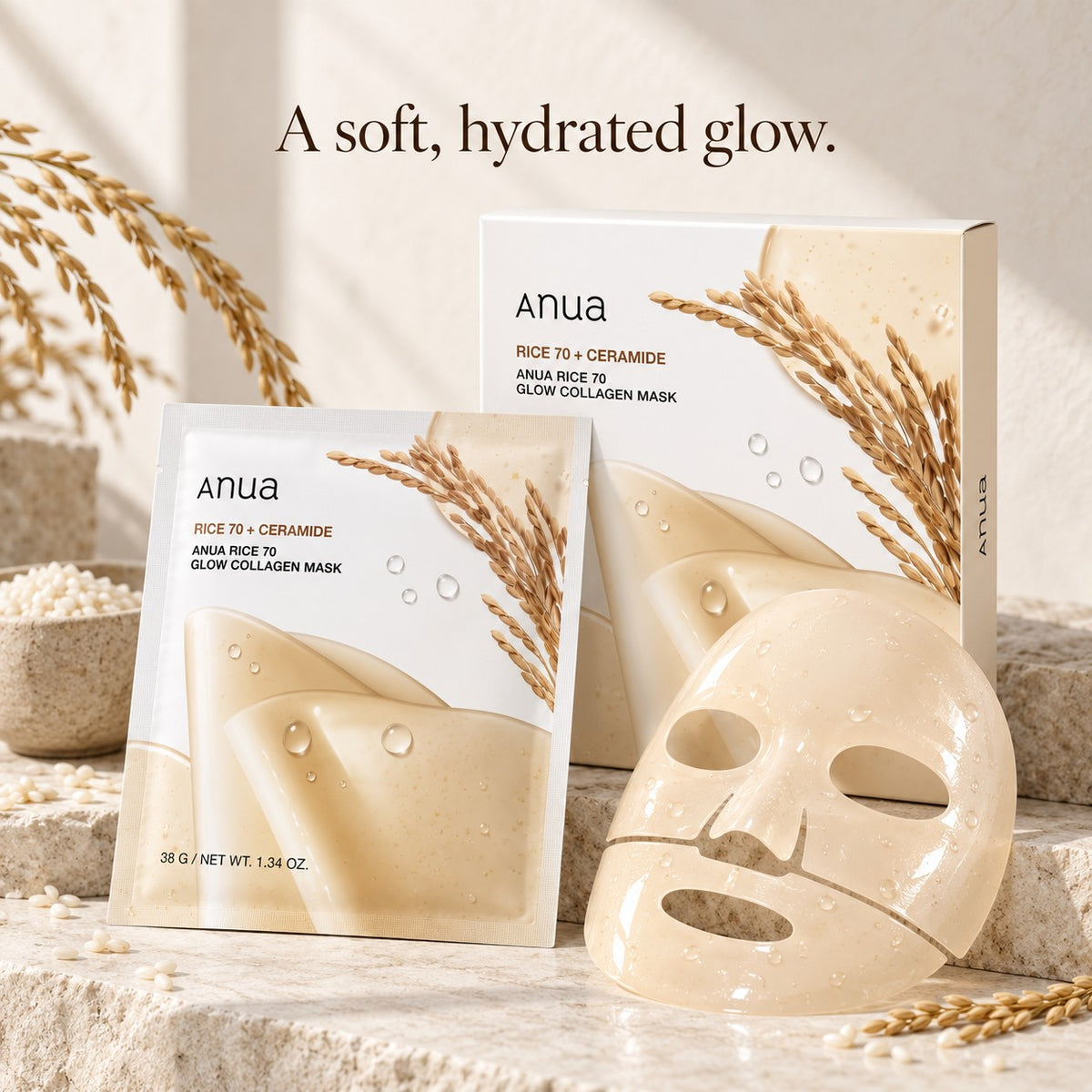 Anua - masque en tissu au riz, 4 feuilles