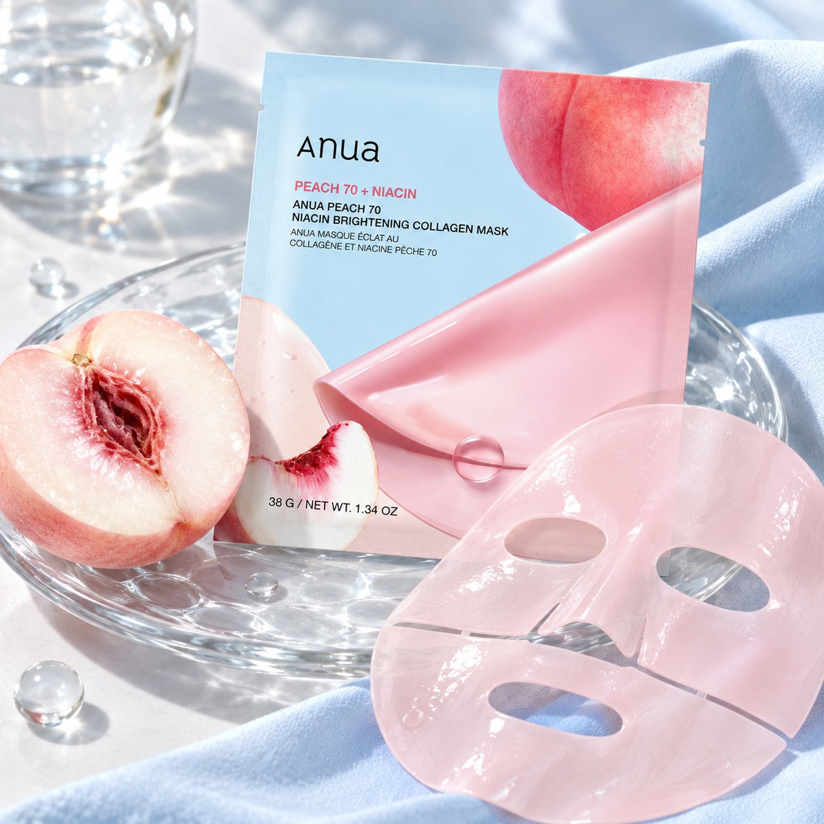 Anua - masque en tissu à la pêche, 4 feuilles