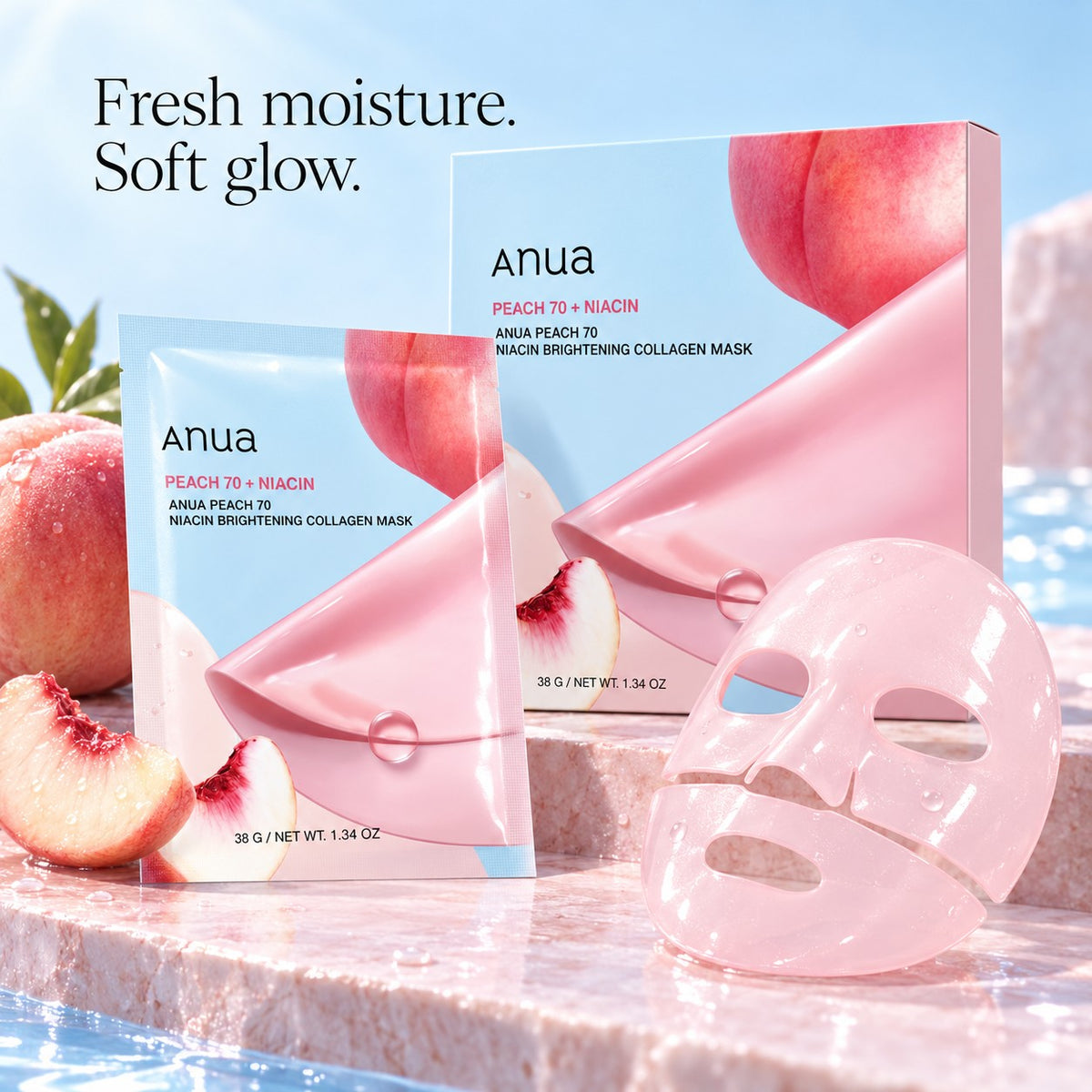 Anua - masque en tissu à la pêche, 4 feuilles