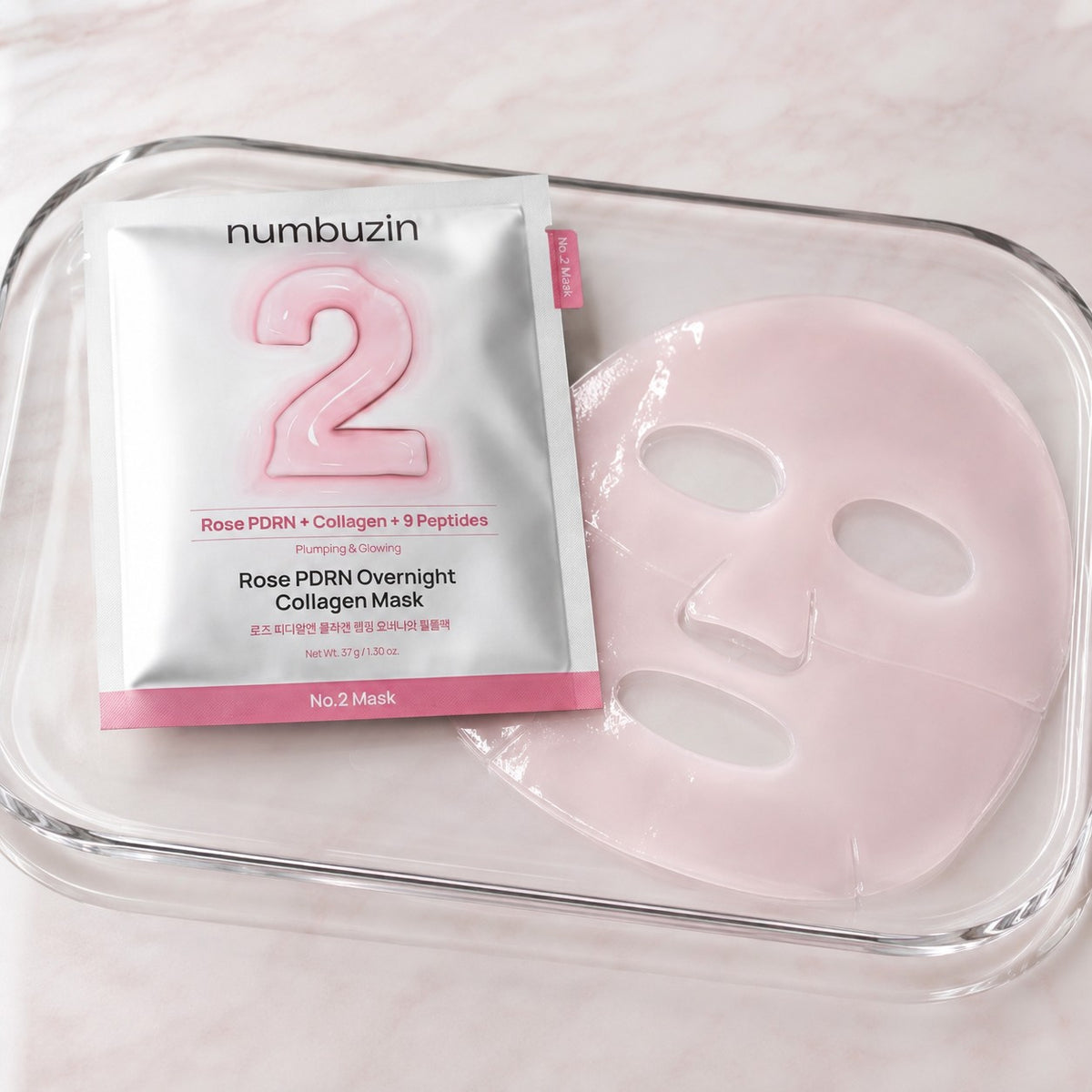 Numbuzin - No.2 Masque de nuit au collagène PDRN Rose, 4 feuilles